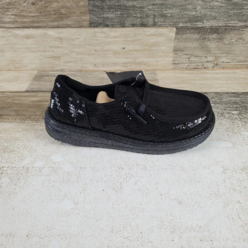 Hey Dude Wendy Funk Mono Sequin Kids Loafer Shoes Sz 13 C13 Black Round Toe